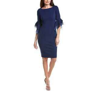 Adrianna Papell Womens  Knit Crepe Tiered Sleeve Dress, Blue